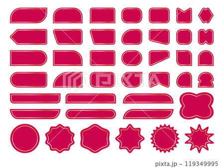 Set of VIP stickers in red and gold sale badge, price tag, trade labels. Special offer design elements. Includes blank retro color emblems with stars, callouts. 119349995