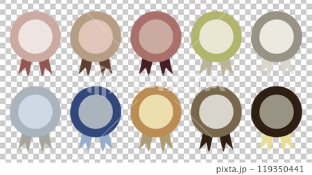 カラフルなロゼットリボン 手描きイラストセット 119350441