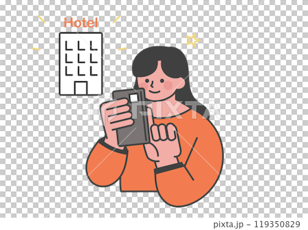 スマホでホテルの予約をした女性 119350829