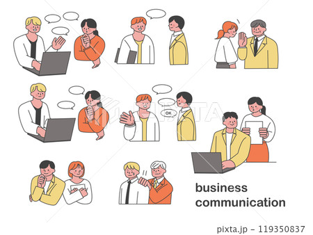 会社内のコミュニケーションやチームワークについてのイラストセット 会社内のコミュニケーションやチームワークについてのイラストセット 119350837