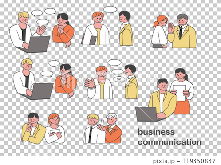 会社内のコミュニケーションやチームワークについてのイラストセット 会社内のコミュニケーションやチームワークについてのイラストセット 119350837