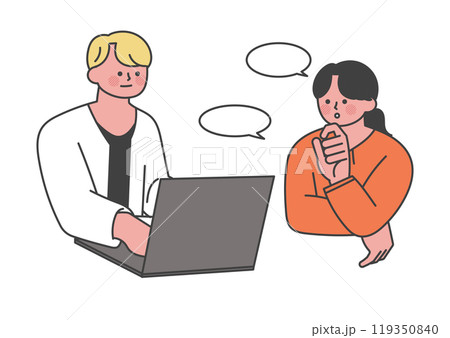 同僚に相談している女性 119350840