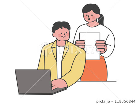 同僚に質問する女性社員 119350844