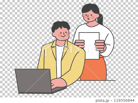 同僚に質問する女性社員 119350844