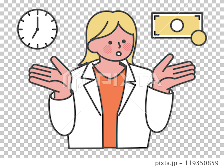 Woman comparing money and time Woman comparing money and time 119350859