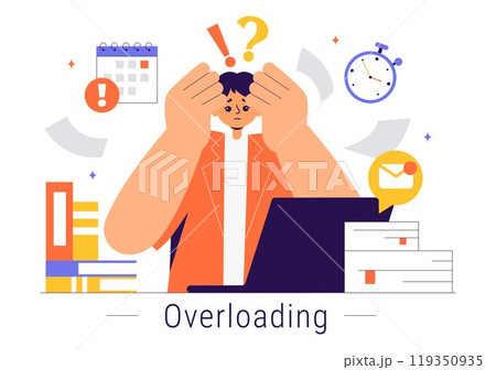 Overloading Vector Illustration of a Busy Employee Multitasking to Complete Numerous Documents and Digital Tasks in a Flat Style Cartoon Background Overloading Vector Illustration of a Busy Employee Multitasking to Complete Numerous Documents and Digital Tasks in a Flat Style Cartoon Background 119350935