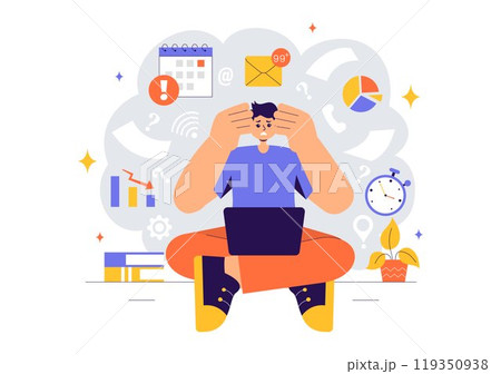 Overloading Vector Illustration of a Busy Employee Multitasking to Complete Numerous Documents and Digital Tasks in a Flat Style Cartoon Background Overloading Vector Illustration of a Busy Employee Multitasking to Complete Numerous Documents and Digital Tasks in a Flat Style Cartoon Background 119350938