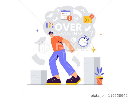 Overloading Vector Illustration of a Busy Employee Multitasking to Complete Numerous Documents and Digital Tasks in a Flat Style Cartoon Background Overloading Vector Illustration of a Busy Employee Multitasking to Complete Numerous Documents and Digital Tasks in a Flat Style Cartoon Background 119350942