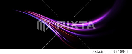 Glowing neon light splash background. Bright pink purple speed line flow. Magic luminous curved swirl concept. Abstract dynamic trail stripes. Curve streaks for poster, banner, flyer. Vector Glowing neon light splash background. Bright pink purple speed line flow. Magic luminous curved swirl concept. Abstract dynamic trail stripes. Curve streaks for poster, banner, flyer. Vector 119350961