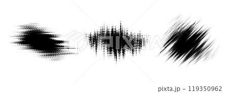Glitch halftone line element set. Dotted texture geometric form collection. Grunge abstract comic pop art shapes for banner, poster, collage, overlay, label, tag. Distressed distorted vector pack 119350962