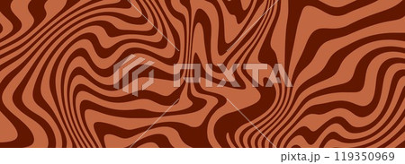 Retro milk coffee color background. Dark chocolate liquid dessert texture. Wavy swirl candy pattern for poster, cover, banner. Retro brown trippy hippie wallpaper in 60s, 70s or 70s style. Vector 119350969