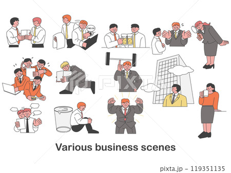 フラットな線のビジネスシーンのイラストセット 119351135
