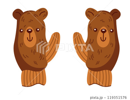 Adorable brown bear shaped gloves flat color vector object Adorable brown bear shaped gloves flat color vector object 119351576