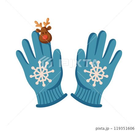 Winter gloves with snowflakes and deer flat vector object Winter gloves with snowflakes and deer flat vector object 119351606