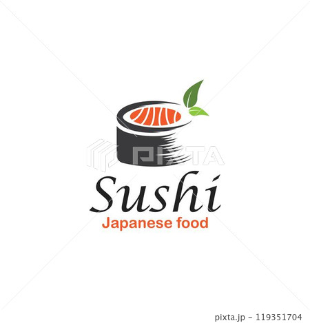 Sushi and rolls with chopstick bar or restaurant vector logo template. Sushi and rolls with chopstick bar or restaurant vector logo template. 119351704
