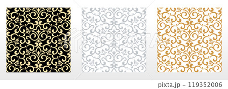 Wallpapers in the style of Baroque. Seamless vector backgrounds. Set of colored floral ornaments. Graphic patterns for fabric, wallpaper, packaging. Ornate Damask flower ornaments 119352006