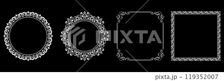 Set of decorative frames Elegant vector element for design in Eastern style, place for text. Floral black and white borders. Lace illustration for invitations and greeting cards. 119352007