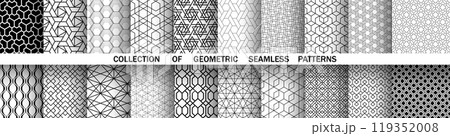 Geometric set of seamless black and white patterns. Simple vector graphics. 119352008