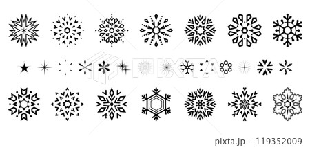 Snowflakes icon collection. Graphic modern black and white ornament. 119352009