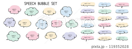 手描き風のふきだしのベクターイラストセット　手書き　吹き出し　くるくる　フレーム 119352028