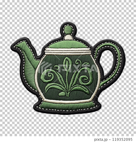 グリーンティーポット刺繍ワッペン 119352095