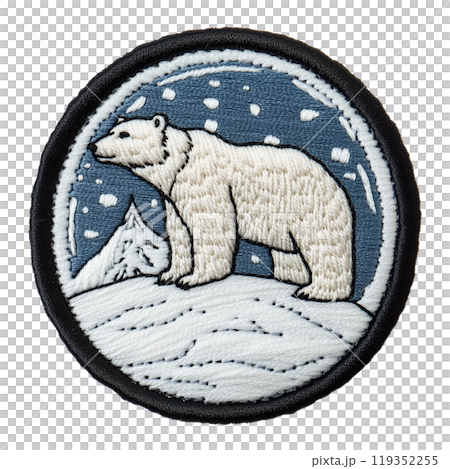 雪景色の中を歩くシロクマデザインの刺繍ワッペン 119352255