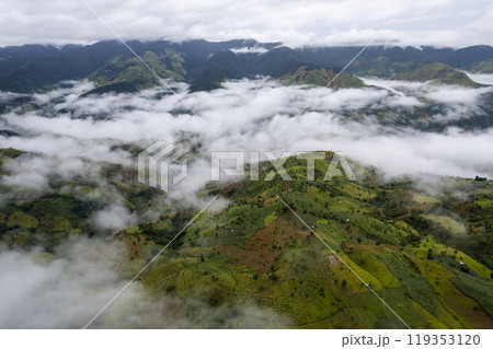 Landscape of Morning Mist with Mountain Layer at north of Thailand. mountain ridge and clouds in rural jungle bush forest Landscape of Morning Mist with Mountain Layer at north of Thailand. mountain ridge and clouds in rural jungle bush forest 119353120