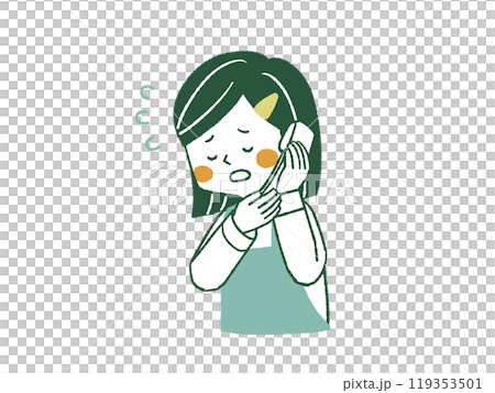電話口で謝罪をしているエプロンを着用した女性-4色 119353501