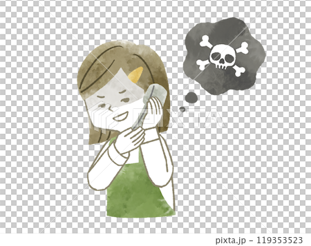 悪意を持って電話で話しているエプロンを着用した女性-水彩 悪意を持って電話で話しているエプロンを着用した女性-水彩 119353523