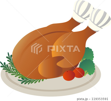 christmas　クリスマス　ローストチキン　食べ物　料理　チキン　シンプル　イラスト素材 119353591