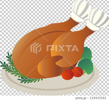 christmas　クリスマス　ローストチキン　食べ物　料理　チキン　シンプル　イラスト素材 119353591