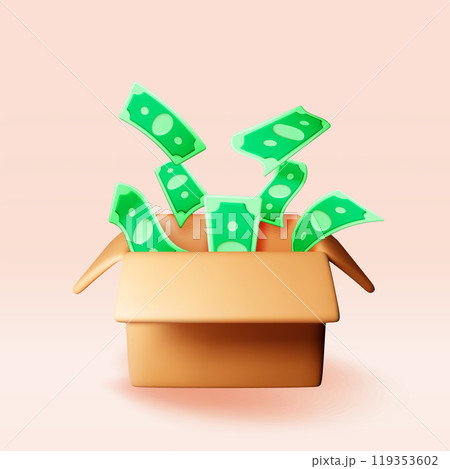 3D cardboard box with dollars inside 119353602