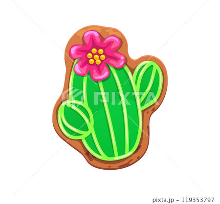 Mexican Day of Dead holiday cactus flower cookie. Hispanic culture celebration sweet cookie or gingerbread cactus plant biscuit dessert. Mexican Day of the Dead holiday or Dia de Los Muertos pastry 119353797