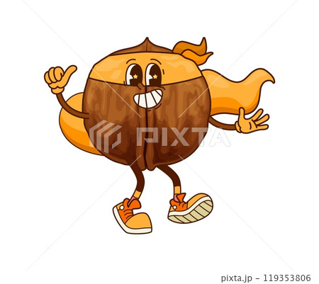 Groovy walnut superhero character with a playful expression, dressed in a funky cape and mask, exudes confidence and charm with vibrant costume and a quirky face, embodying a fun and whimsical spirit Groovy walnut superhero character with a playful expression, dressed in a funky cape and mask, exudes confidence and charm with vibrant costume and a quirky face, embodying a fun and whimsical spirit 119353806