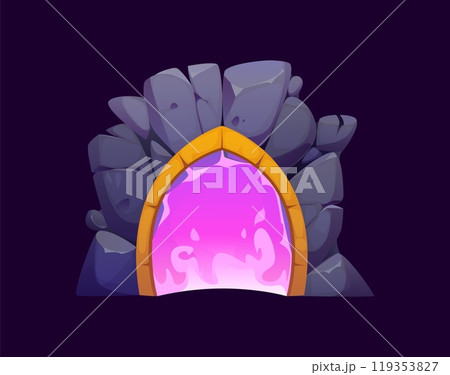Fantasy game magic portal door, witchcraft game asset. Cartoon vector stone arch, mysterious teleport entry with glowing pink energy and rocks. Mystical and magical time travel adventure doorway gate Fantasy game magic portal door, witchcraft game asset. Cartoon vector stone arch, mysterious teleport entry with glowing pink energy and rocks. Mystical and magical time travel adventure doorway gate 119353827