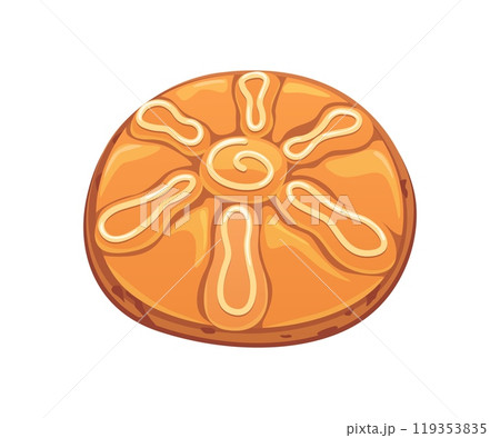 Mexico Day of Dead Pan de Muerto bread or cake. Mexican Dia de Los Muertos festival spooky bake, isolated vector scary cake. Hispanic culture holiday or Mexico Day of the Dead carnival traditional pan 119353835