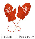 Red winter mittens with snowflakes 119354046