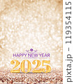 happy new year 2025 gold color on gold glitter background holiday celebraton,3d rendering 119354115