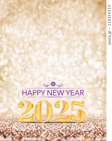 happy new year 2025 gold color on gold glitter background holiday celebraton,3d rendering happy new year 2025 gold color on gold glitter background holiday celebraton,3d rendering 119354115