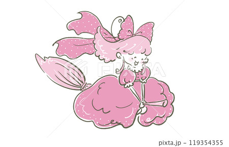 魔法のほうきで空を飛ぶ魔女の女の子 魔法のほうきで空を飛ぶ魔女の女の子 119354355