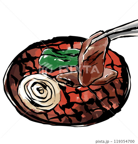 野菜と焼肉　手描きイラスト 119354700