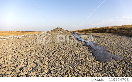 photo of a mud volcano eruption, landscape photography 119354708