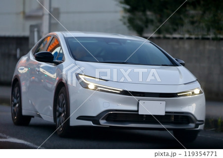 白い国産ハイブリット車 119354771