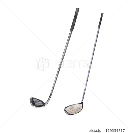 a set of golf clubs, hand drawn watercolor 119354817