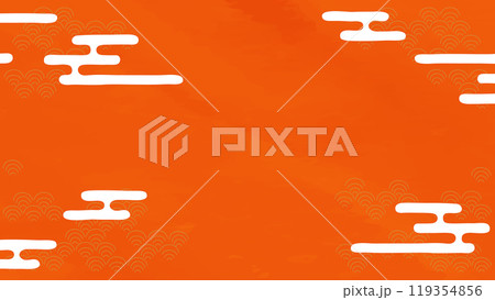 手描きの線で描かれた青海波にヱ霞が浮かぶおめでたい背景イラスト 119354856