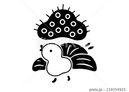 かわいい手描き風の一索の鳥＿白黒 119354925