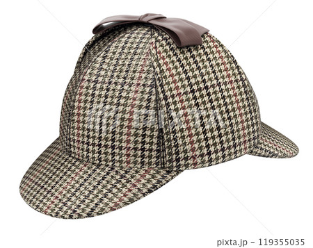 Deerstalker hat isolated on white background - 3D illustration Deerstalker hat isolated on white background - 3D illustration 119355035