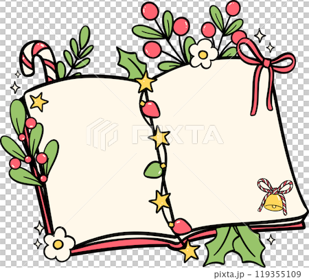 Festive Christmas book opened hand drawn illustration Festive Christmas book opened hand drawn illustration 119355109