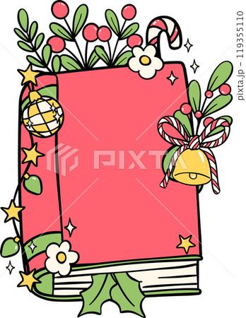 Festive Groovy Christmas book closed hand drawn illustration 119355110