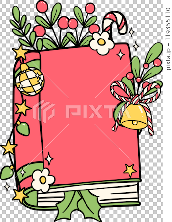 Festive Groovy Christmas book closed hand drawn illustration 119355110